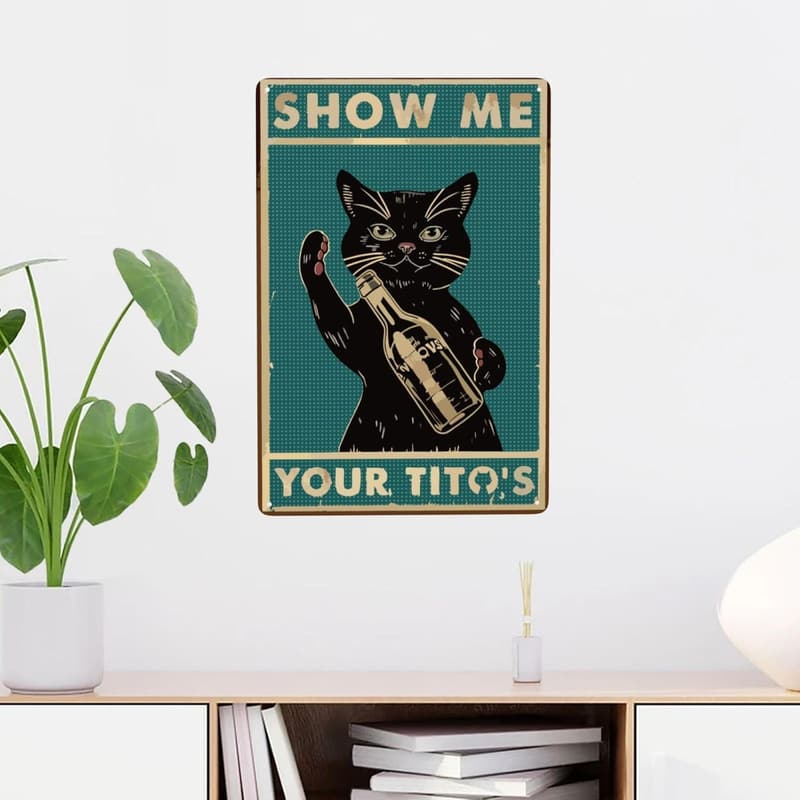 Funny Cat Man Cave Metal Sign for Home Bar Decor - 8 x 12 inches