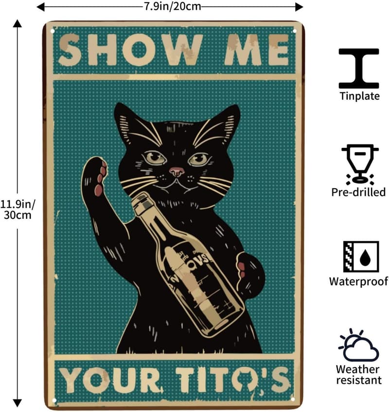 Funny Cat Man Cave Metal Sign for Home Bar Decor - 8 x 12 inches