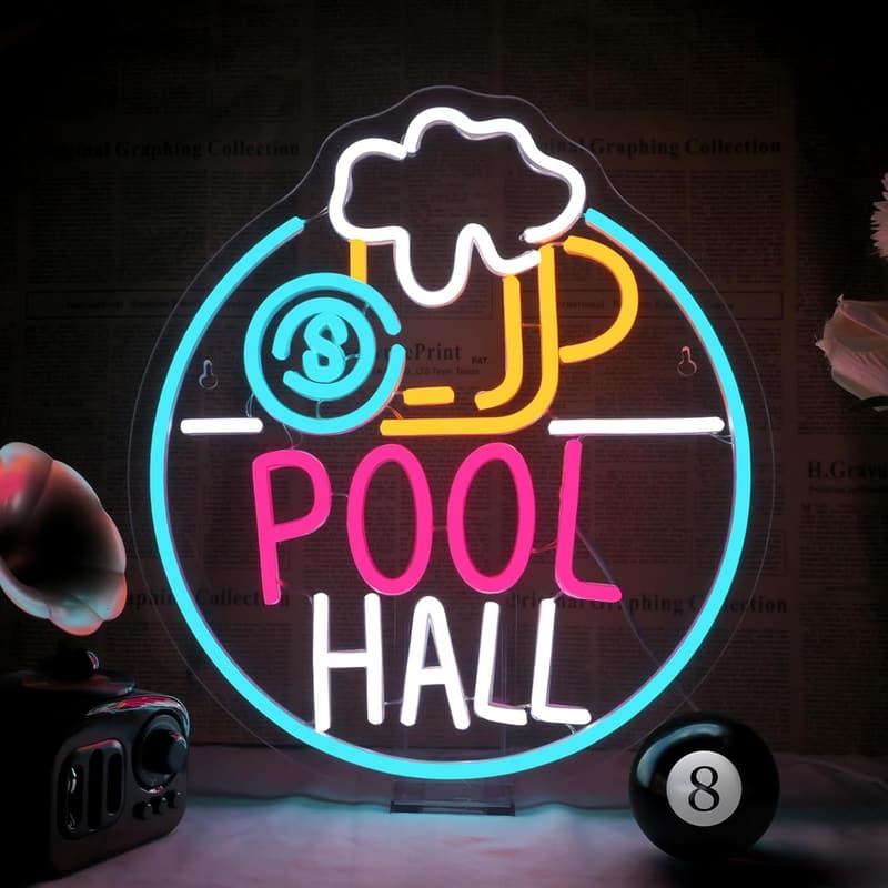 Billiards LED Neon Sign for Game Rooms & Man Caves