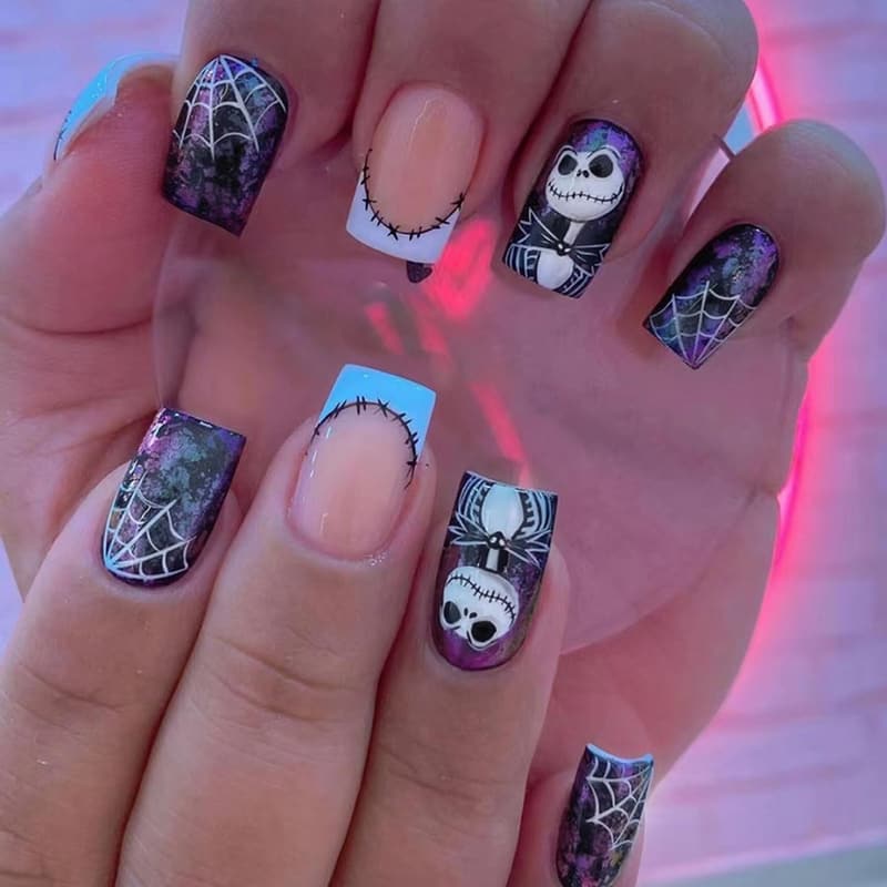 Halloween Spider Web Press-On Nails - Medium Square - 24 Pcs