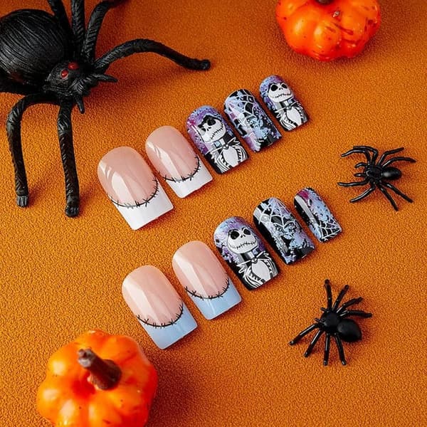 Halloween Spider Web Press-On Nails - Medium Square - 24 Pcs