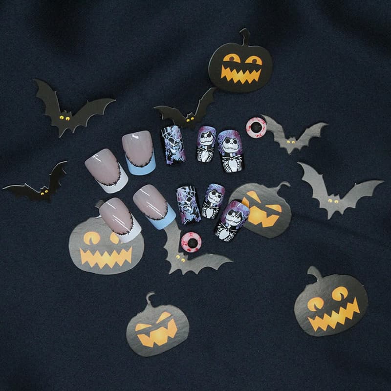 Halloween Spider Web Press-On Nails - Medium Square - 24 Pcs