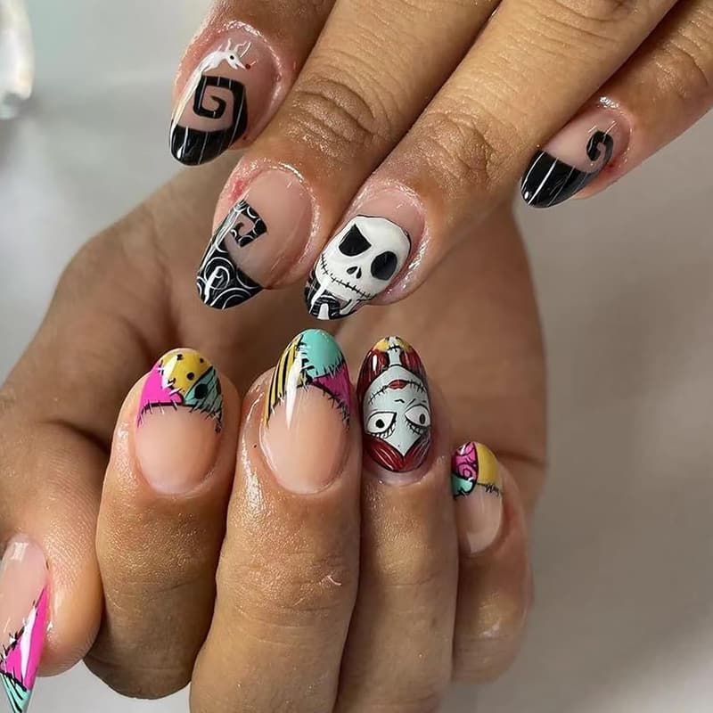 Halloween Stiletto French Tip Press-On Nails - 24 Pcs Glossy