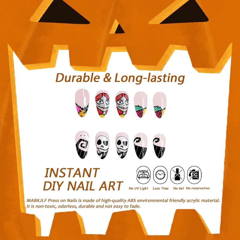 Halloween Stiletto French Tip Press-On Nails - 24 Pcs Glossy