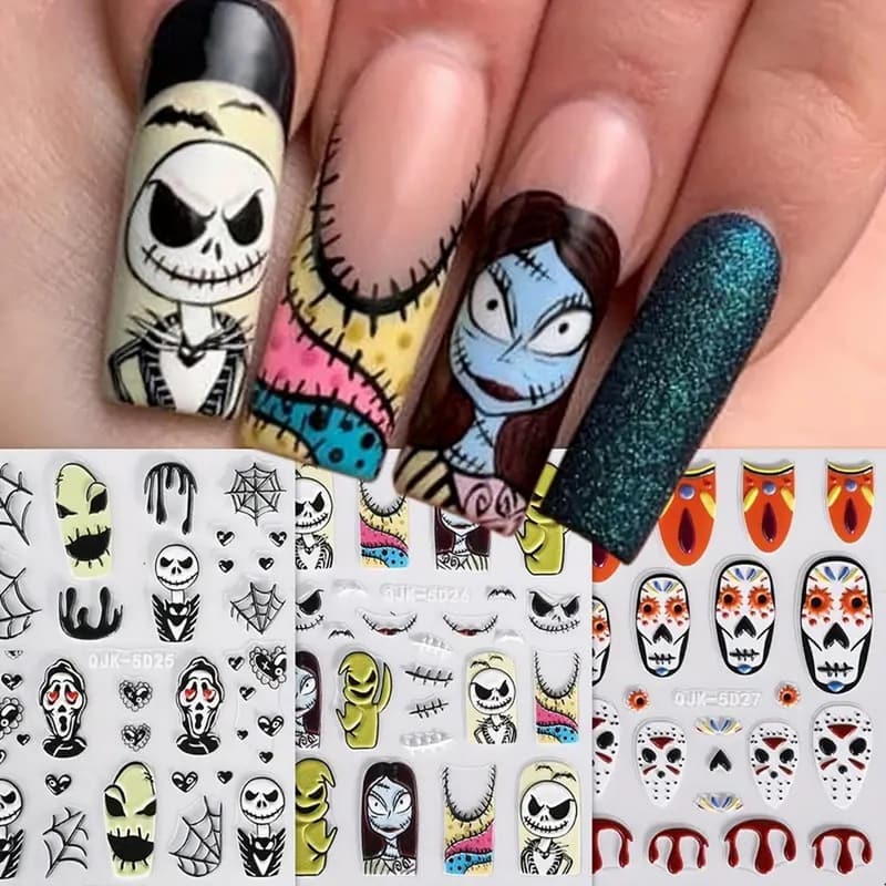 Halloween Nail Art Stickers - 6 Pcs Scary 5D Designs for Women