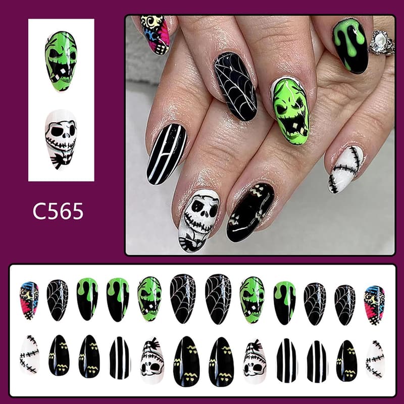 Halloween Press-On Nails - 24 Pcs Almond Acrylic Set