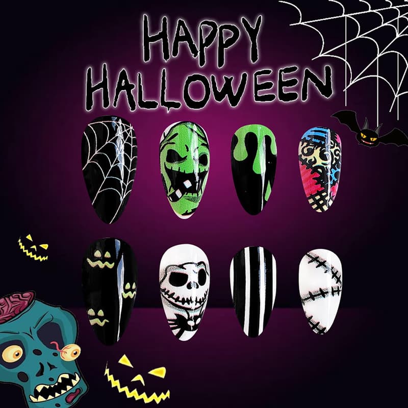 Halloween Press-On Nails - 24 Pcs Almond Acrylic Set