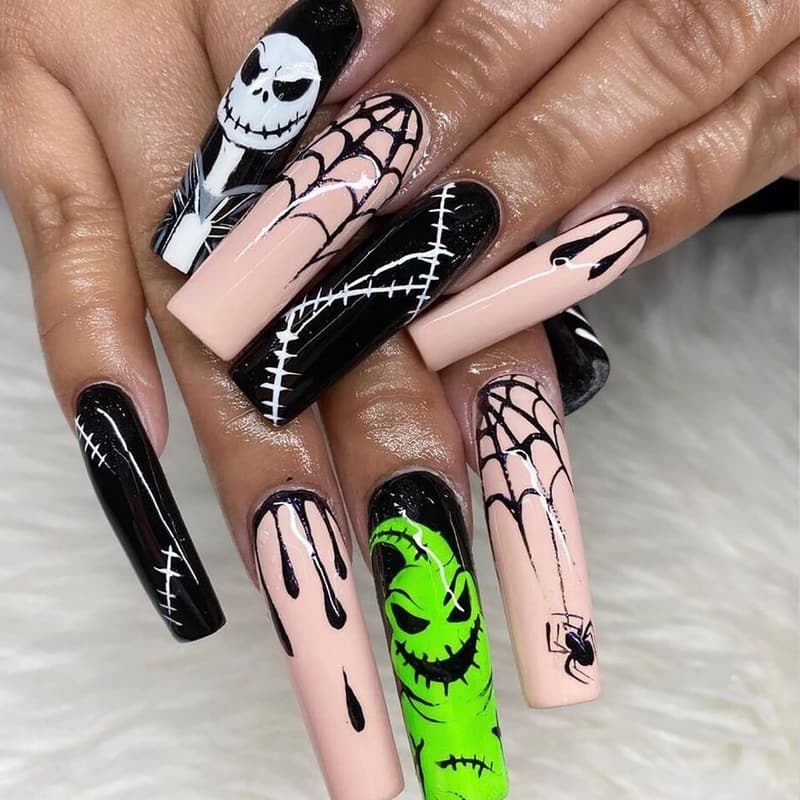 Halloween Spider Web Coffin Press-On Nails for Women and Men