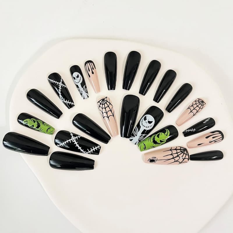 Halloween Spider Web Coffin Press-On Nails for Women and Men