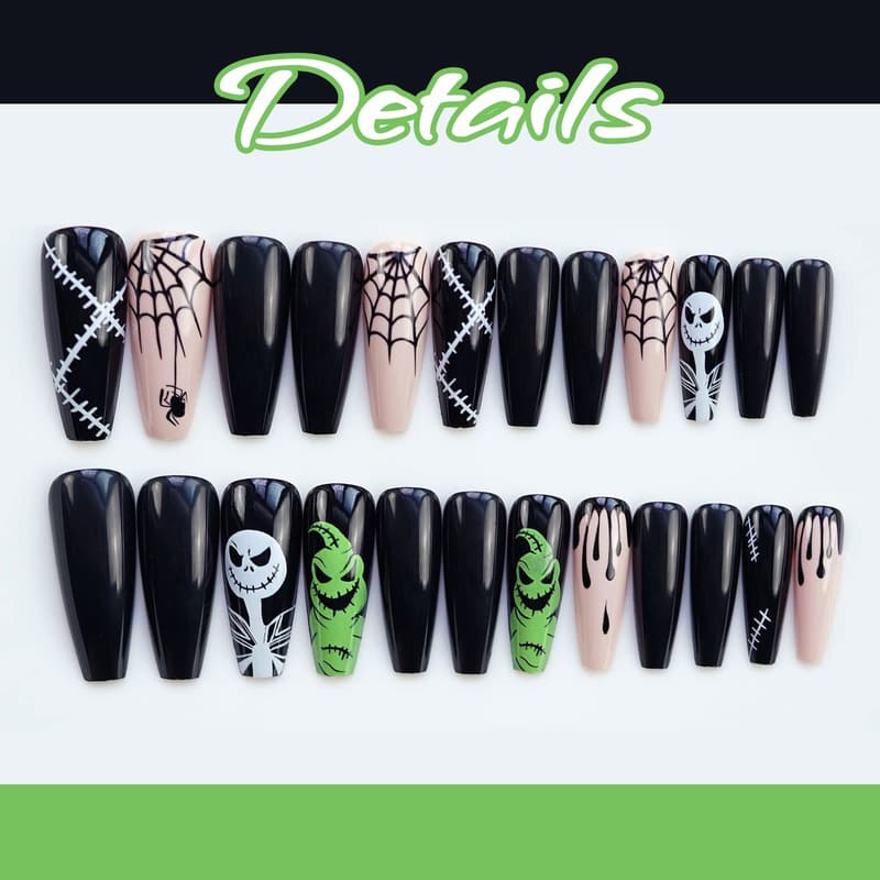 Halloween Spider Web Coffin Press-On Nails for Women and Men
