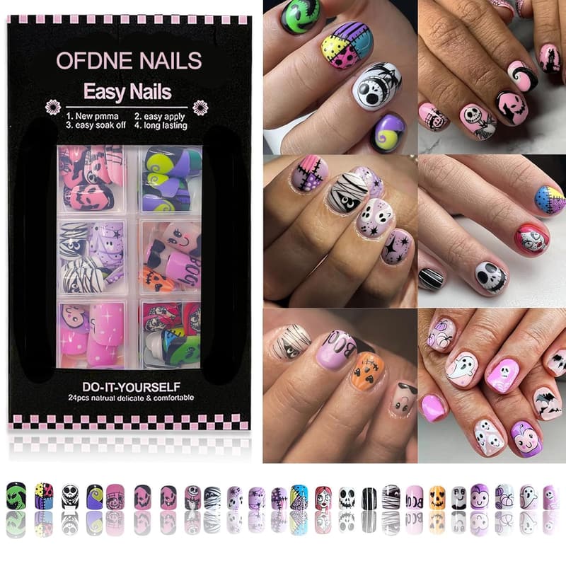 144 Pcs Halloween Press On Nails - Short Square Acrylic Set