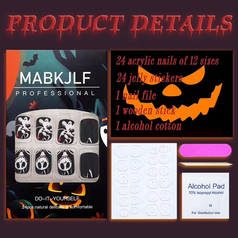 Halloween Short Square Black Press-On Nails - 24 Pcs