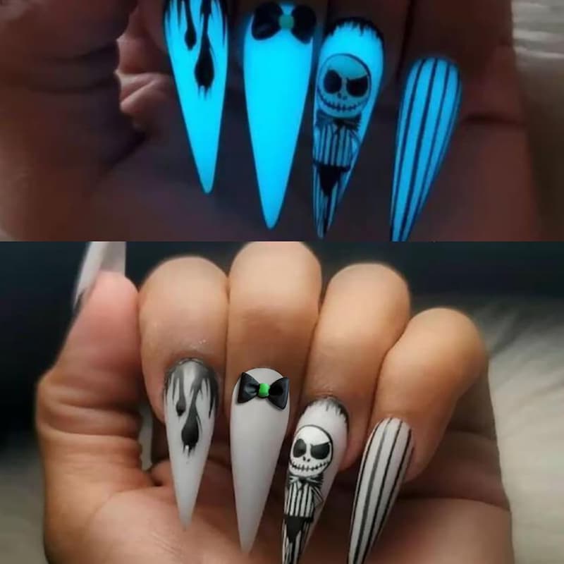 Halloween Stiletto Press-On Nails, Ghost Designs, 24 Pcs