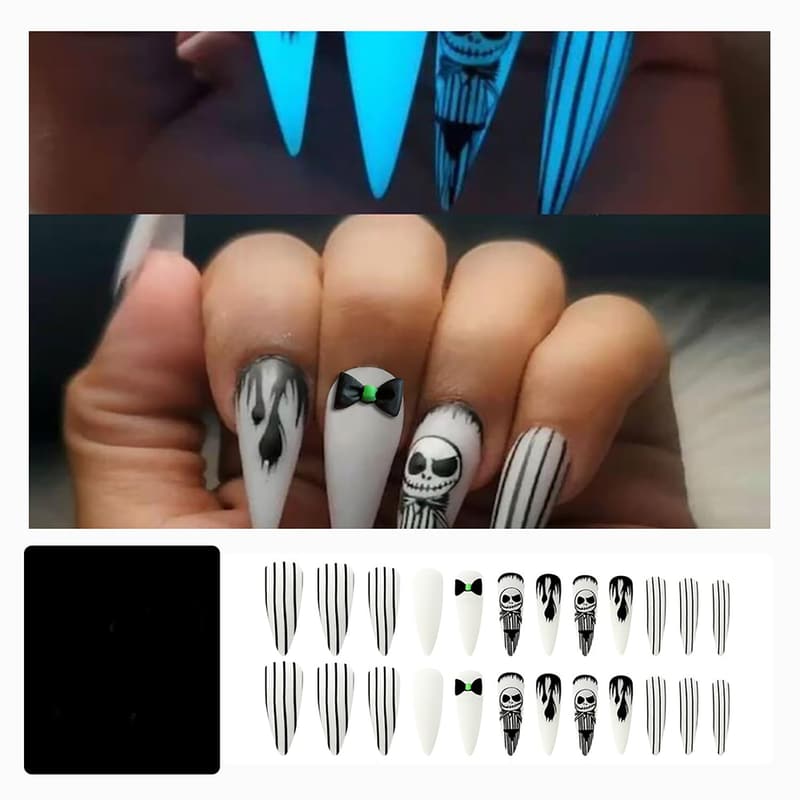 Halloween Stiletto Press-On Nails, Ghost Designs, 24 Pcs
