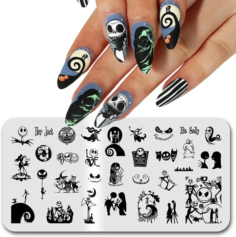 Halloween Nail Stamping Plate with Nightmare Before Christmas Designs