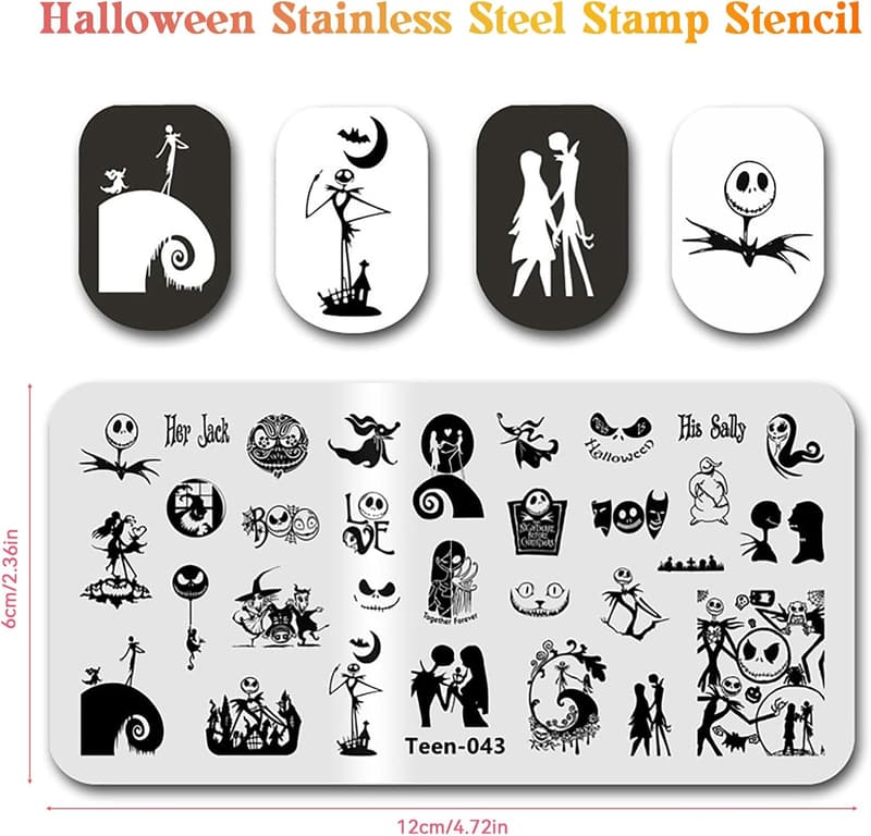 Halloween Nail Stamping Plate with Nightmare Before Christmas Designs