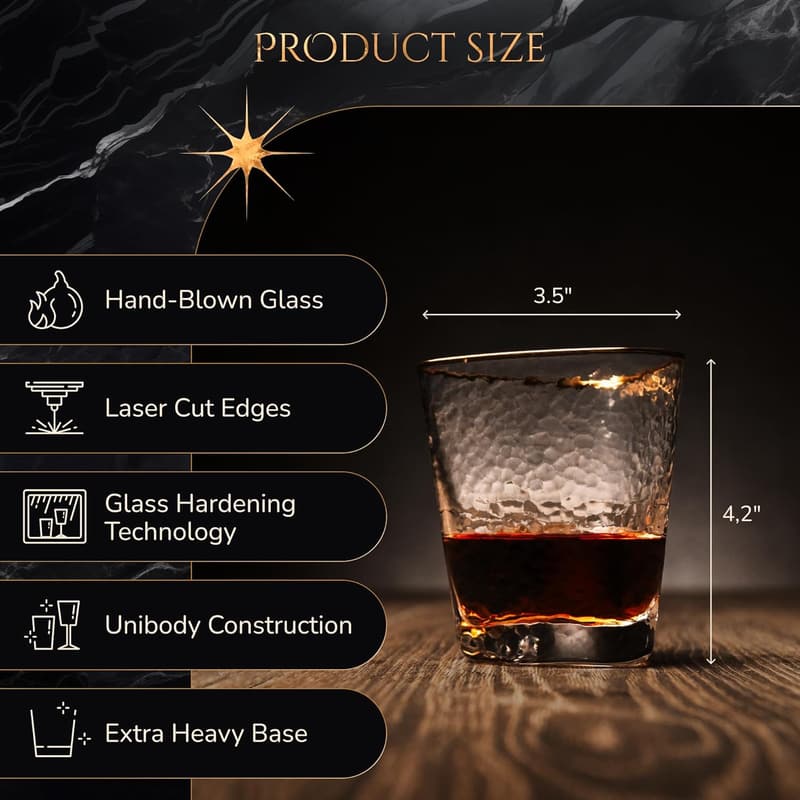 Hammered Triangular Whiskey Glasses Set of 4 - 10 oz