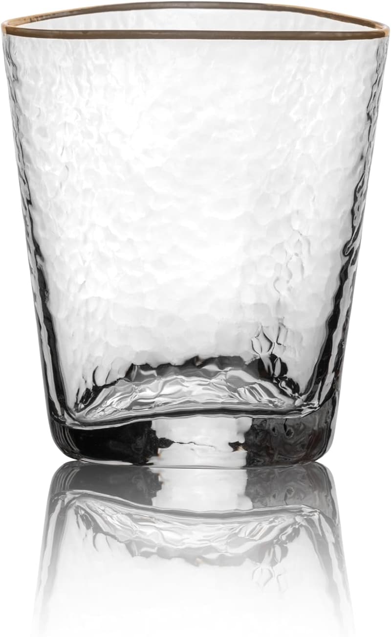 Hammered Triangular Whiskey Glasses Set of 4 - 10 oz