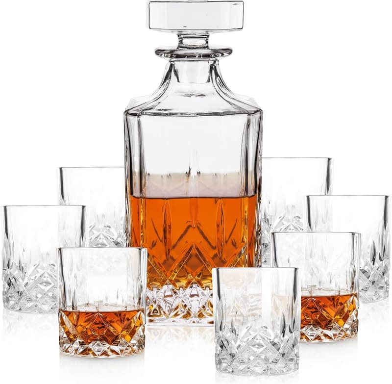 Premium Crystal Decanter and Lowball Glass Set for Whiskey