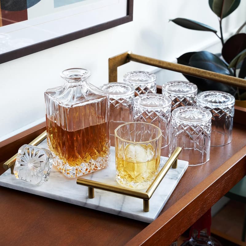 Premium Crystal Decanter and Lowball Glass Set for Whiskey
