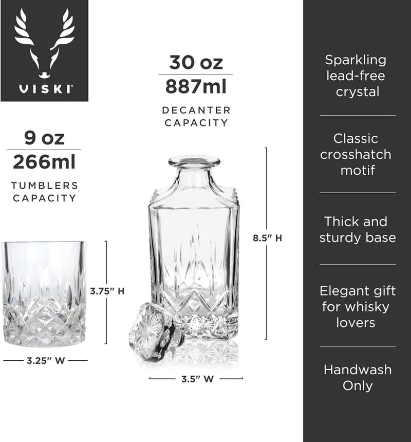 Premium Crystal Decanter and Lowball Glass Set for Whiskey