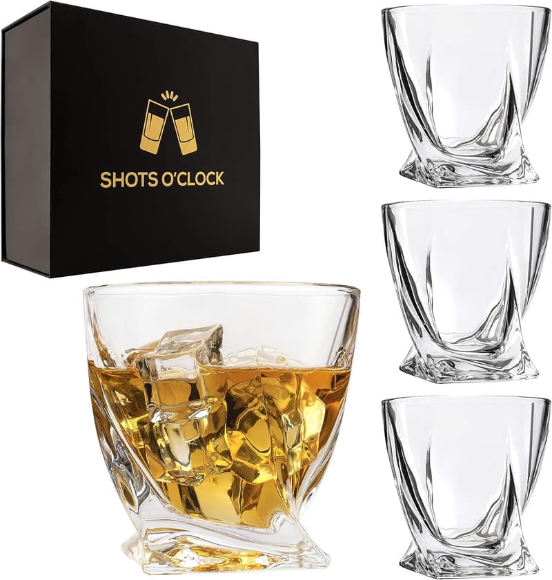 Elegant Whiskey Glass Set - Twisted Glass Tumblers for Cocktails (Set of 12)