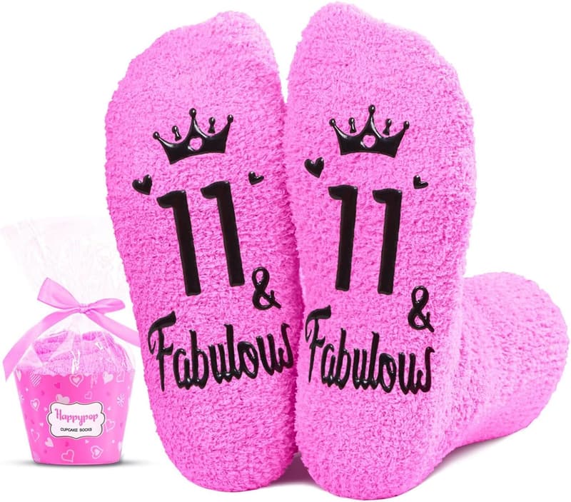 Birthday Gift Pink Fuzzy Socks for Girls Age 5-12