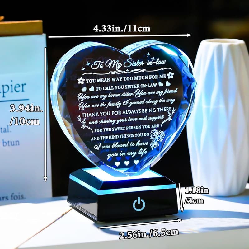 Heart Crystal Keepsake for Sister-in-Law's Birthday or Wedding