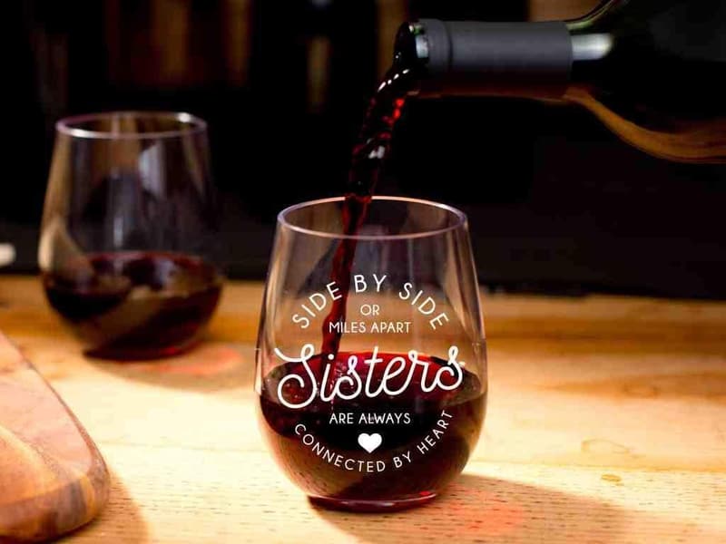 Sisters Stemless Wine Glass - Unbreakable Tritan Plastic, 16 oz