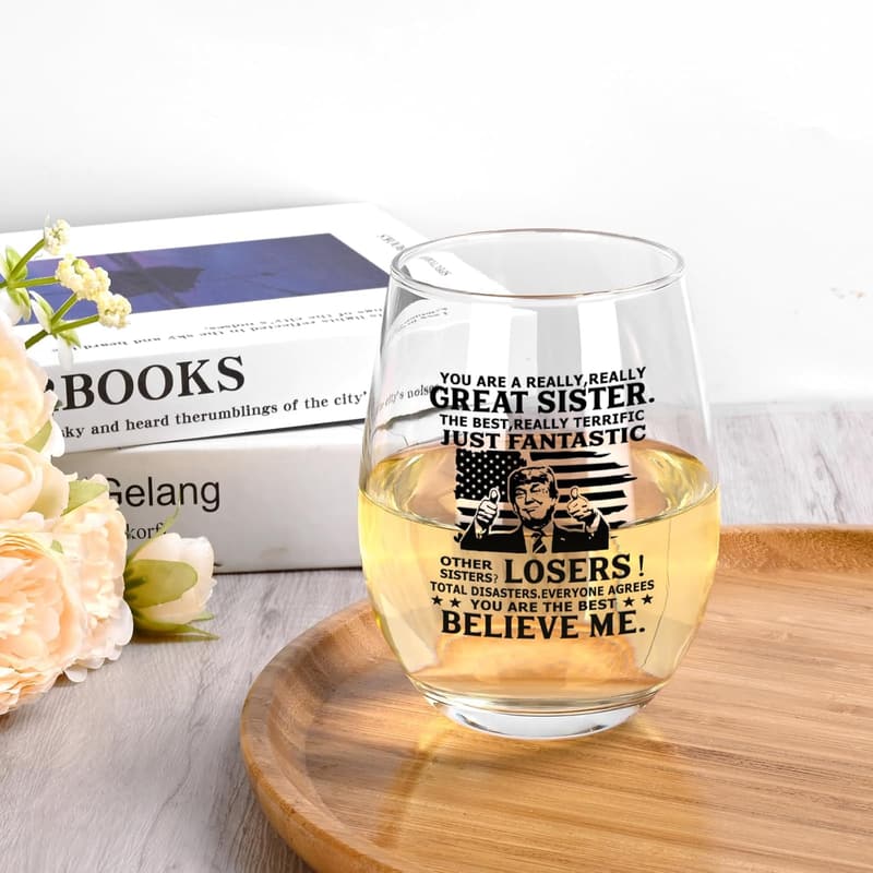 Sister Wine Glass Gift - Funny Gag Present for Birthdays