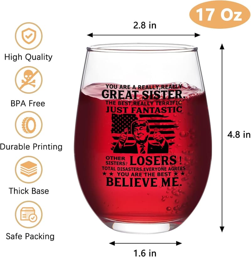 Sister Wine Glass Gift - Funny Gag Present for Birthdays