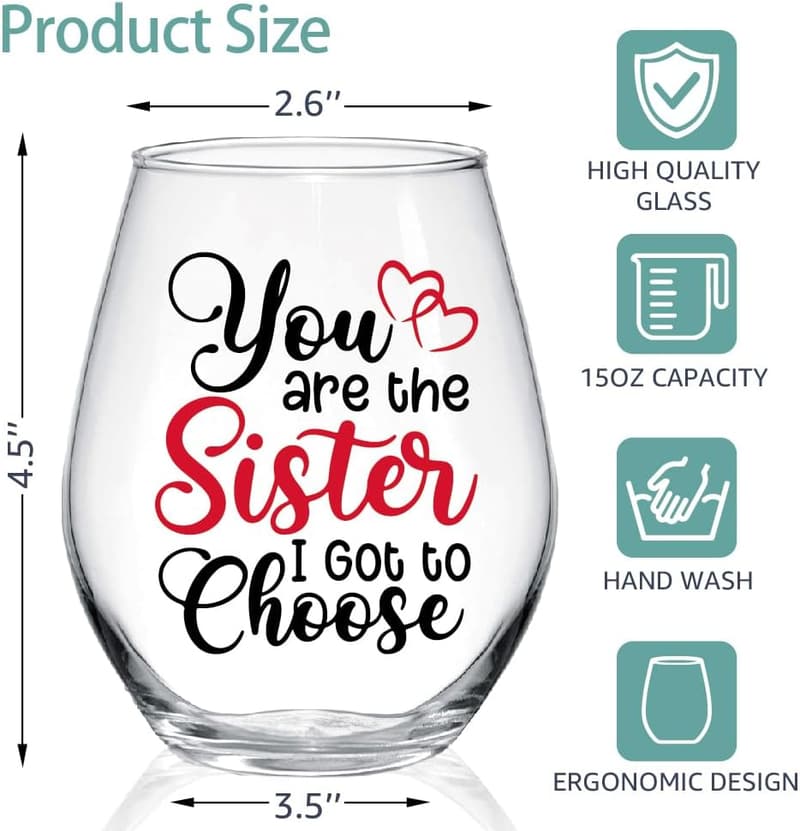 Funny Friendship Stemless Wine Glass for Sister Bestie