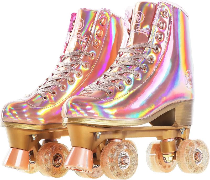 Holographic High-Top Roller Skates for Women with LED Wheels