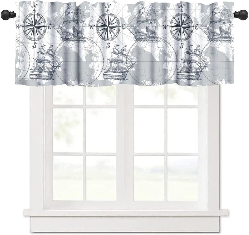 Nautical Sailboat Valance Curtain for Farmhouse Décor, 54x18