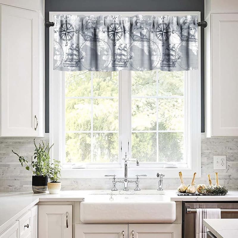 Nautical Sailboat Valance Curtain for Farmhouse Décor, 54x18
