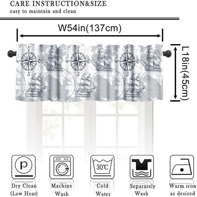 Nautical Sailboat Valance Curtain for Farmhouse Décor, 54x18