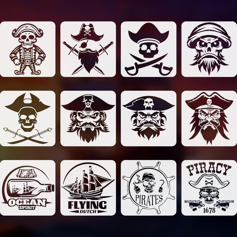 Pirate Stencil Set - 12 Reusable Nautical Painting Templates