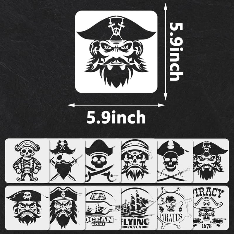 Pirate Stencil Set - 12 Reusable Nautical Painting Templates