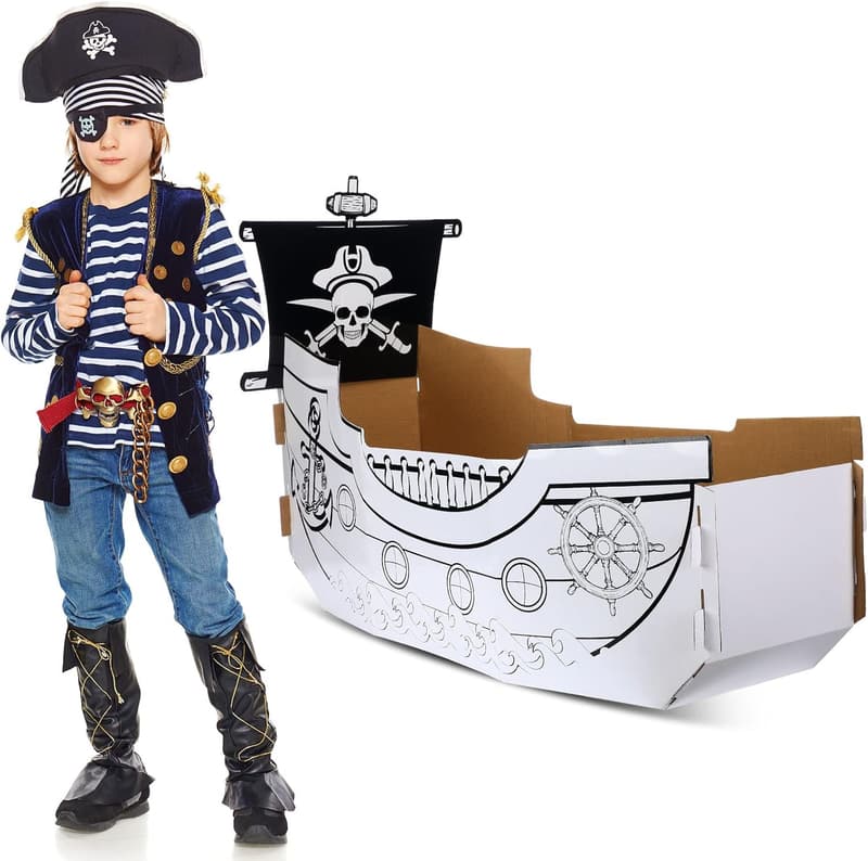 Pirate Ship Cardboard Playhouse for Kids - DIY Coloring Fun
