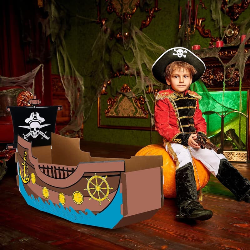 Pirate Ship Cardboard Playhouse for Kids - DIY Coloring Fun