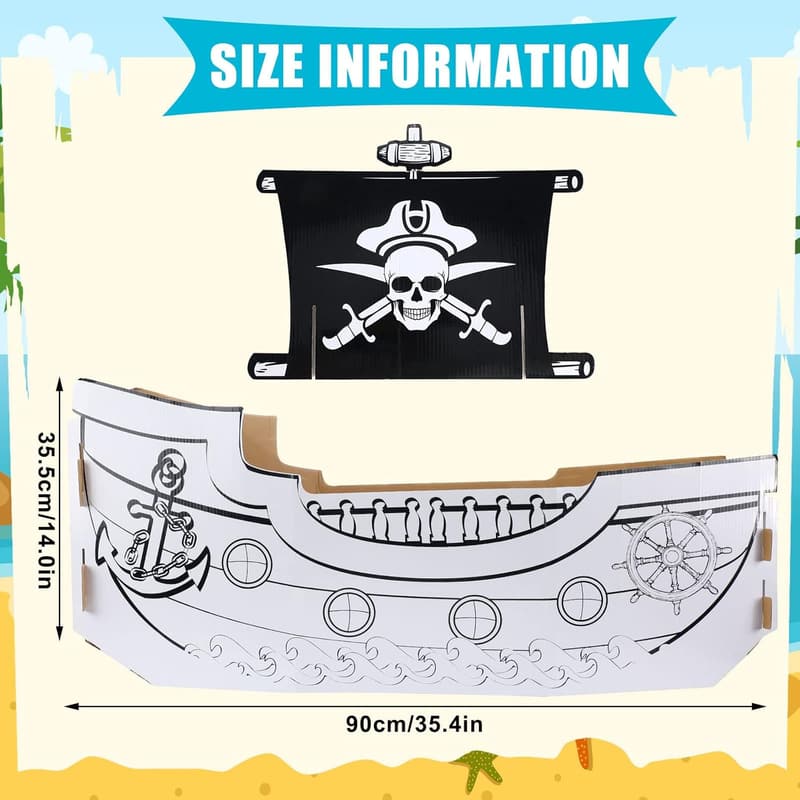 Pirate Ship Cardboard Playhouse for Kids - DIY Coloring Fun