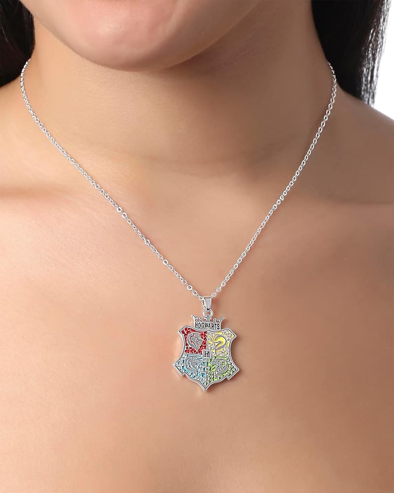 Harry Potter Hogwarts Crest Necklace for Women - Silver Plated