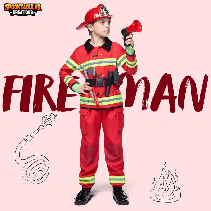 Halloween Toddler Fireman Costume - Boys Firefighter Jumpsuit