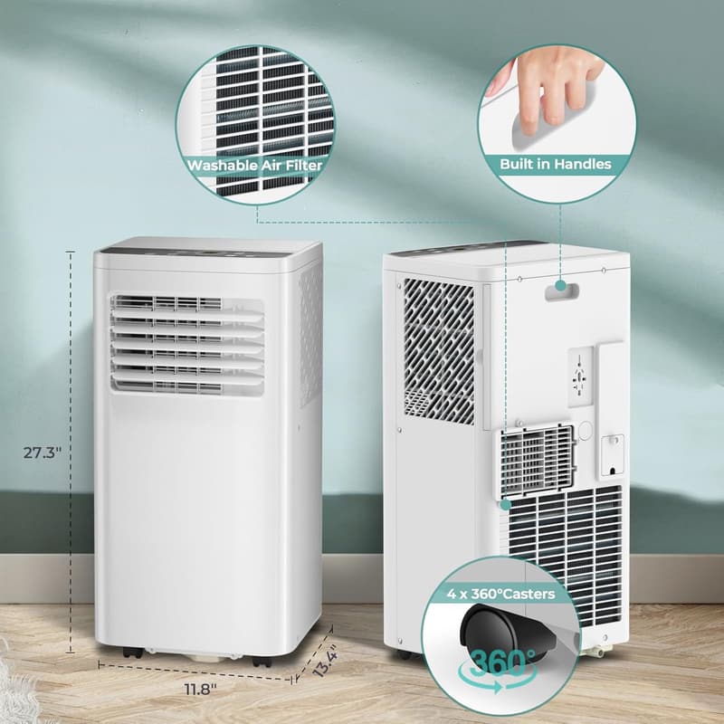 3-in-1 Portable Air Conditioner with Remote Control, 8,000 BTU