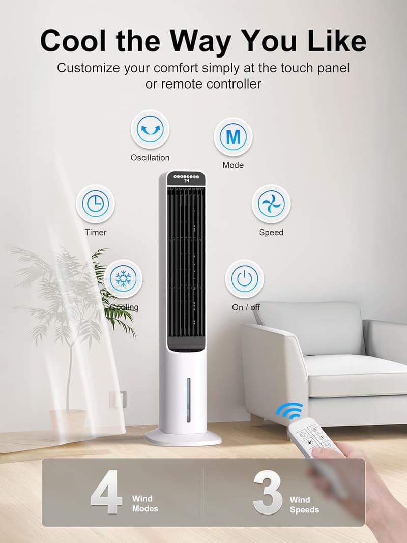 Portable 3-in-1 Evaporative Air Cooler with 120° Oscillation
