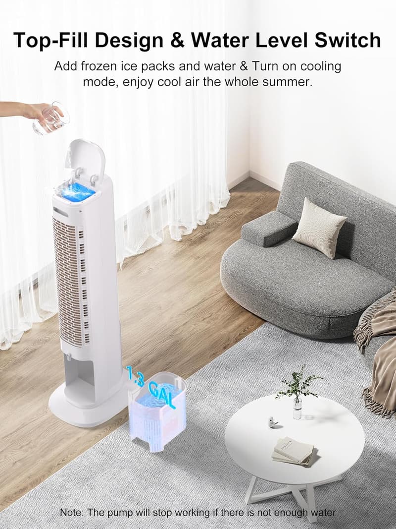 Portable 3-in-1 Evaporative Air Cooler with 120° Oscillation