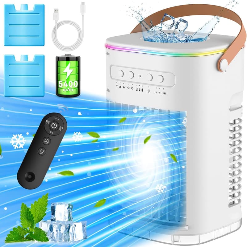Portable Evaporative Air Cooler with 5400mAh Battery & Remote