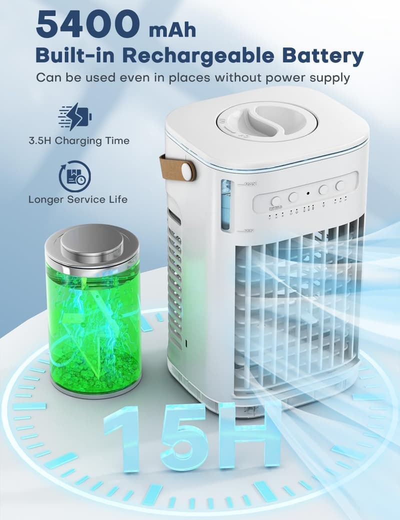 Portable Evaporative Air Cooler with 5400mAh Battery & Remote