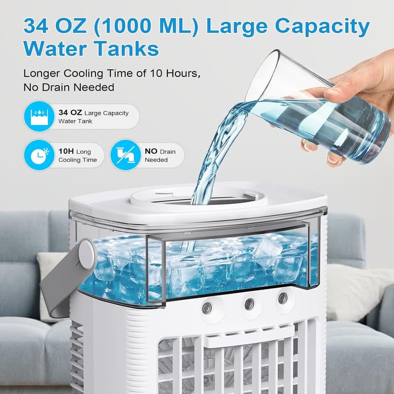 Portable Air Conditioner with Remote, 3-Speed & 7-Color Light