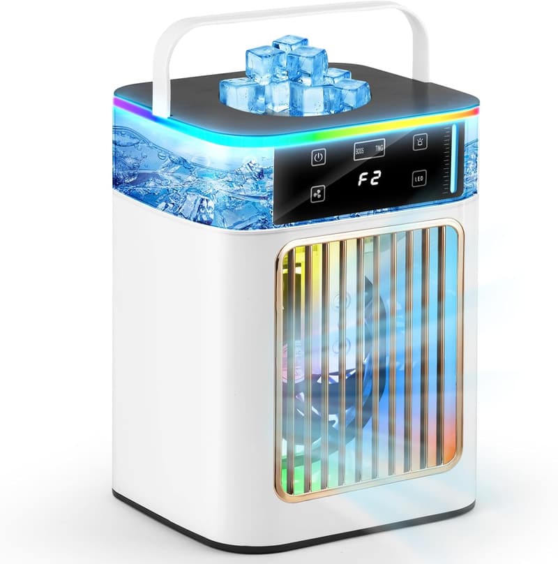 Mini Portable Air Conditioner with 7 Color Lights & 4 Speeds